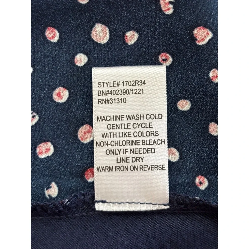 FORTUNE + IVY - Navy Polka Dot Keyhole Cap Sleeve Tie Back Blouse Women's Size L - Picture 11 of 13